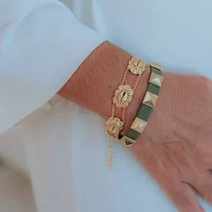 Pulseira 5 Conchas Búzio Trabalhado Abaulado Dourado