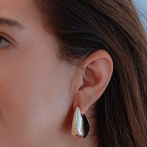 Brinco Meia Argola Liso Gora Oval Abaulado Organico