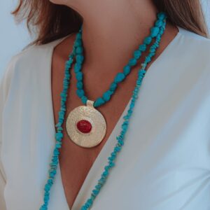 Colar Pedra Turqueza com Pingente Redondo