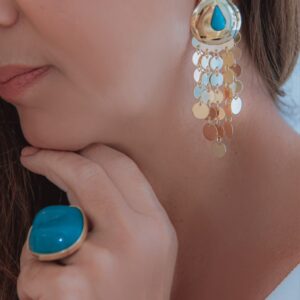 Brinco Gota com Franja Chuva Dourada