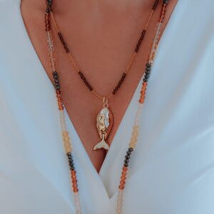 Colar Cristal com Pingente Boca Martelada