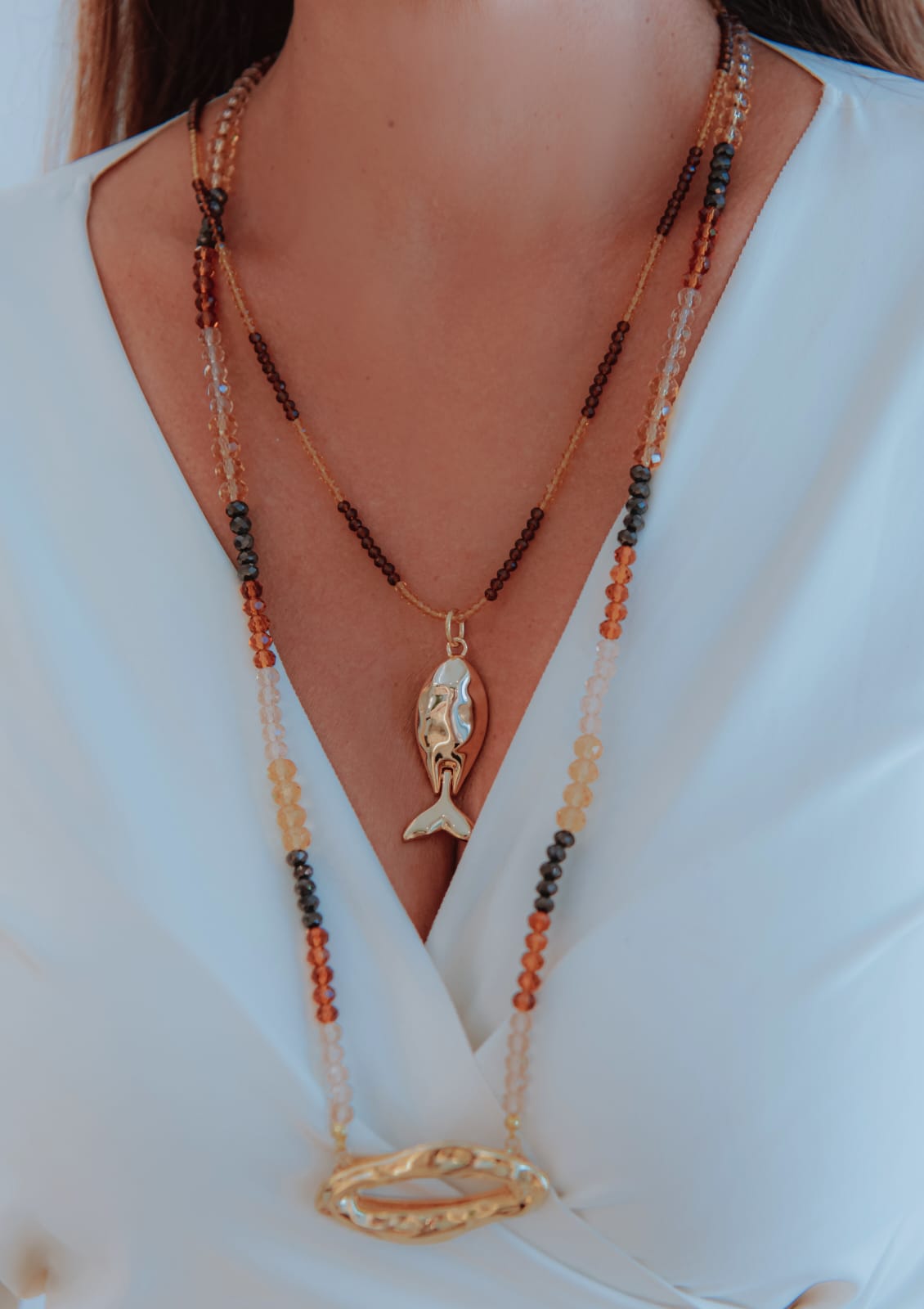 Colar Cristal com Pingente Boca Martelada